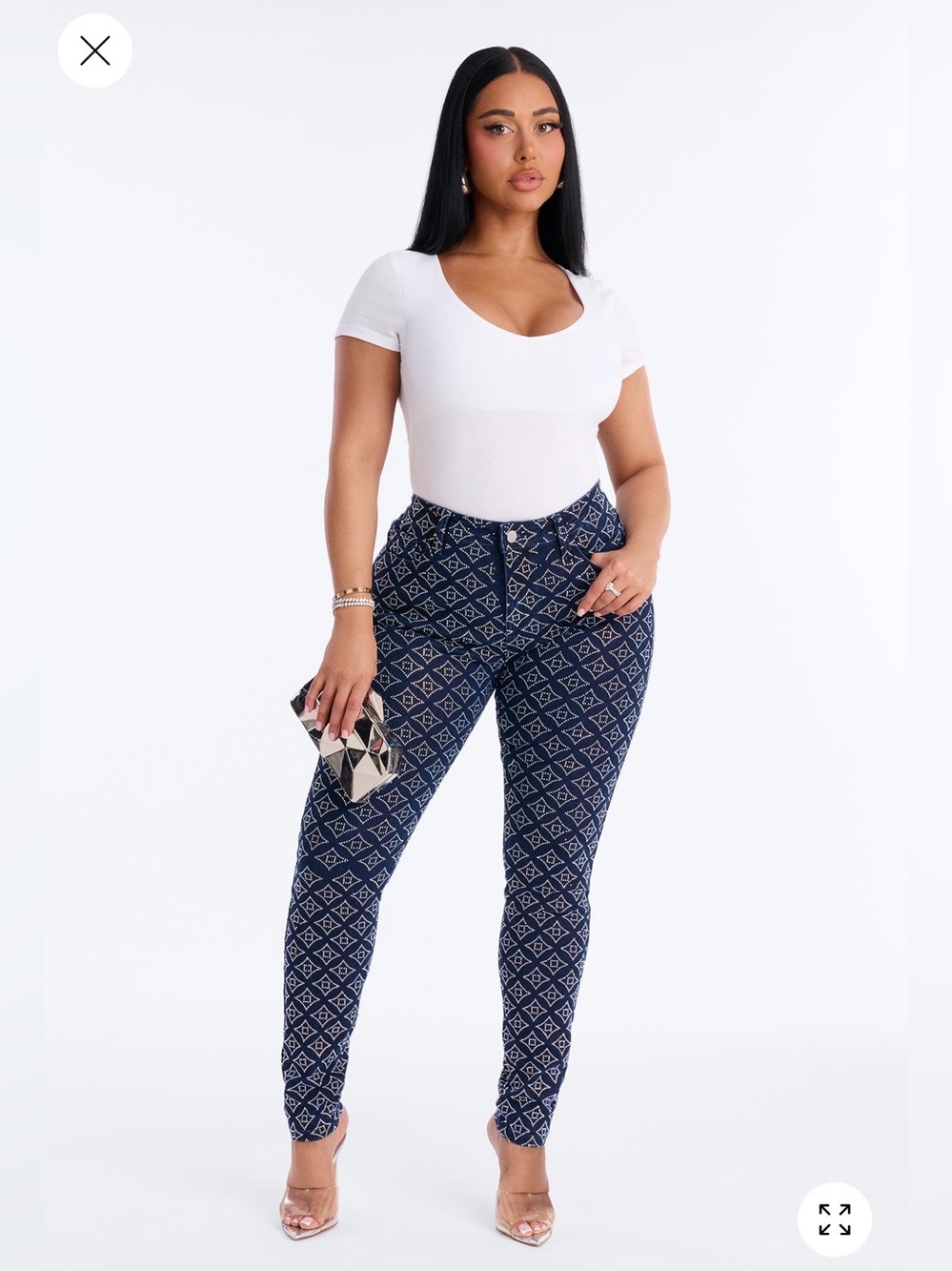 High-Waist Navy Patterned Women’s Jeans